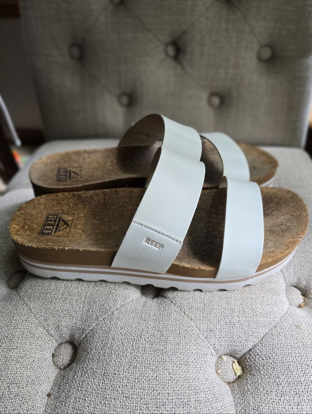 Reef Women’s White Double-Strap Cork Footbed Slide Sandals